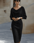 Robe Midi en Maille pour Femme – Manches Chauve-Souris Coupe Ajustée