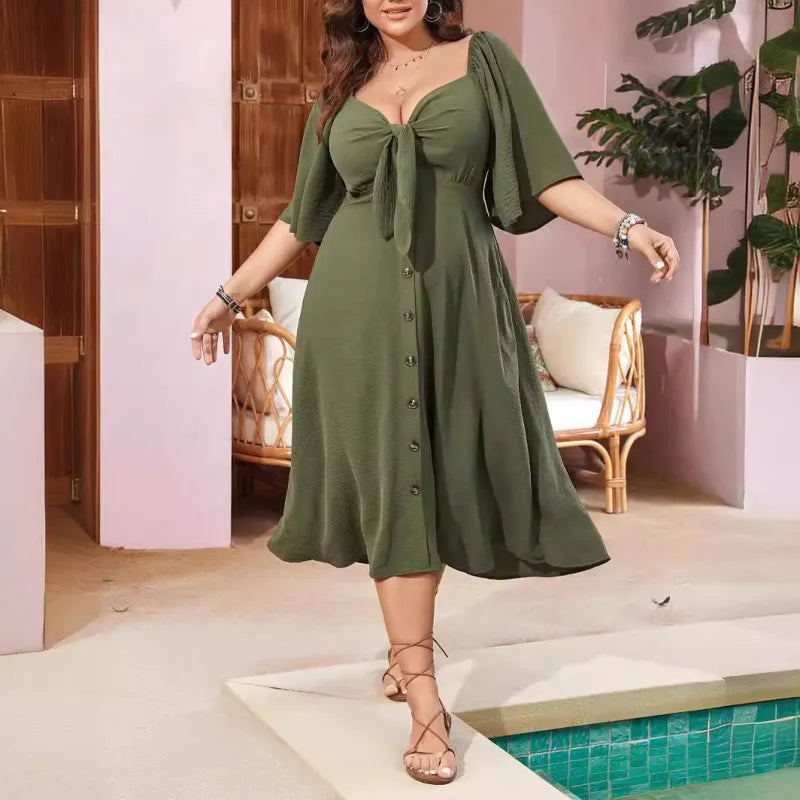 Robe Midi Femme en tissu léger, coupe fluide – Menvelo