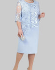 Robe Midi Femme à Broderie Florale – Manches en Dentelle Coupe Droite
