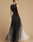 Robe Maxi Femme Chiffon Dégradé – Coupe Asymétrique Superposée Sans Manches