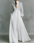 Robe Longue Femme Plissée – Légère Manches Longues Coupe A-Line Ourlet Évasé