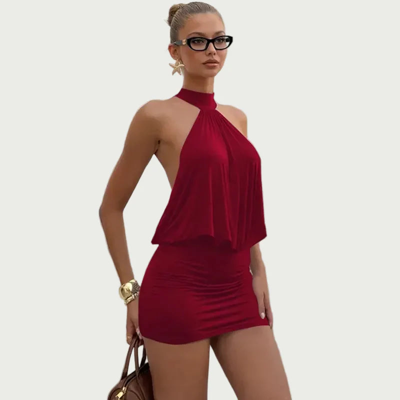 Robe Mini Femme en tissu léger, dos nu, coupe confortable – Menvelo