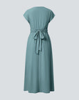 Robe Midi Légère à Col V pour Femme – Taille Élastique Coupe Évasée