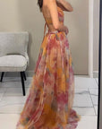 Robe maxi femme en mesh floral – Buste ajusté jupe fluide