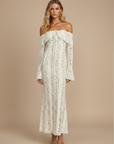 Robe Maxi Femme Dentelle Épaules Dénudées – Manches Longues Ourlet Évasé