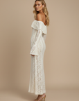 Robe Maxi Femme Dentelle Épaules Dénudées – Manches Longues Ourlet Évasé