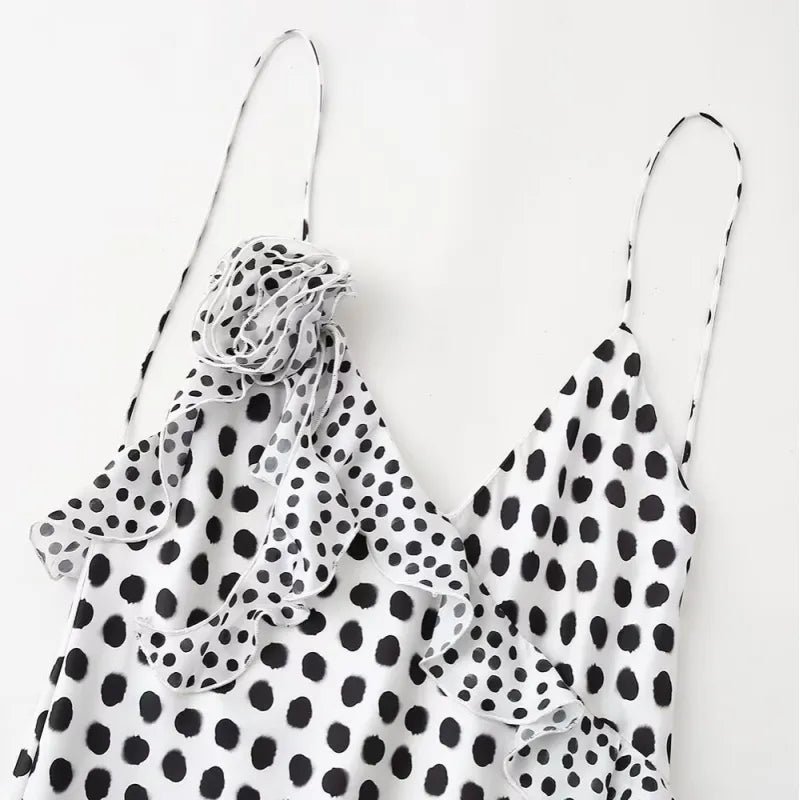 Robe Longue Femme à Pois – Coupe Fluide Sans Manches