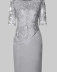 Robe Midi Femme à Broderie Florale – Manches en Dentelle Coupe Droite