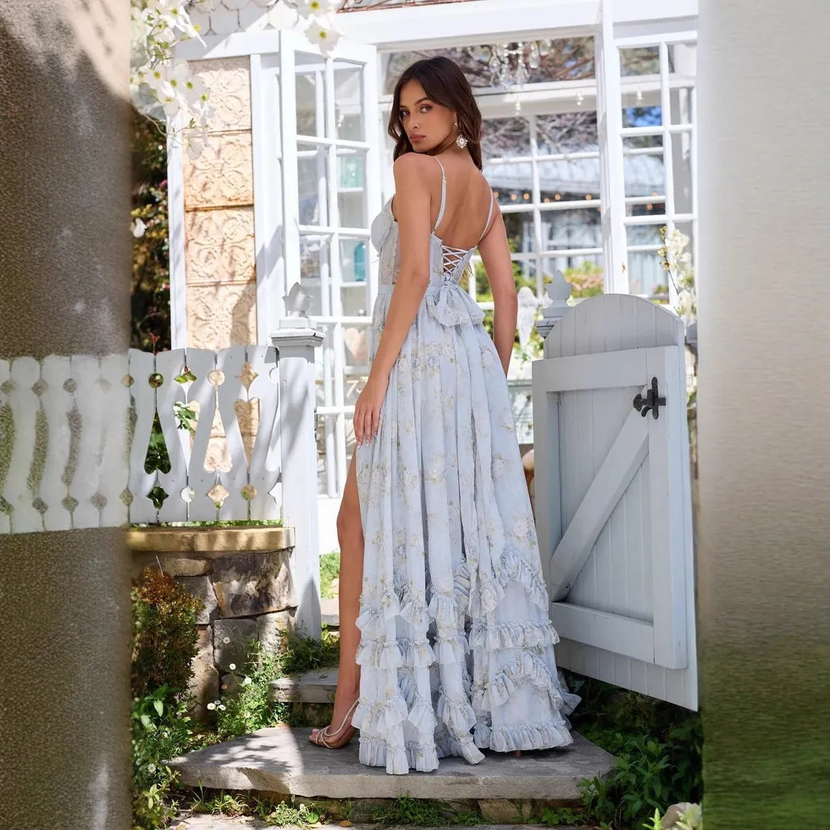 Robe Longue Femme Fleurie en Mousseline – Coupe A-Line Style Bretelles
