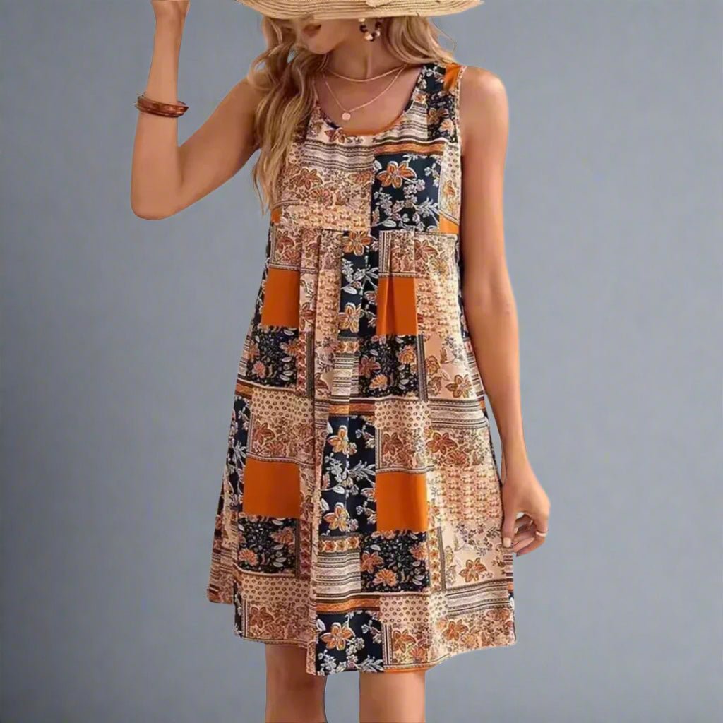 Robe Mini Femme en tissu léger, sans manches, coupe fluide – Menvelo