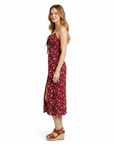 Robe Midi Femme Fleurie – Bretelles Fines, Nœud et Fente Latérale