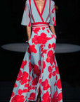 Robe maxi femme A-line à fleurs – Col V taille ajustée