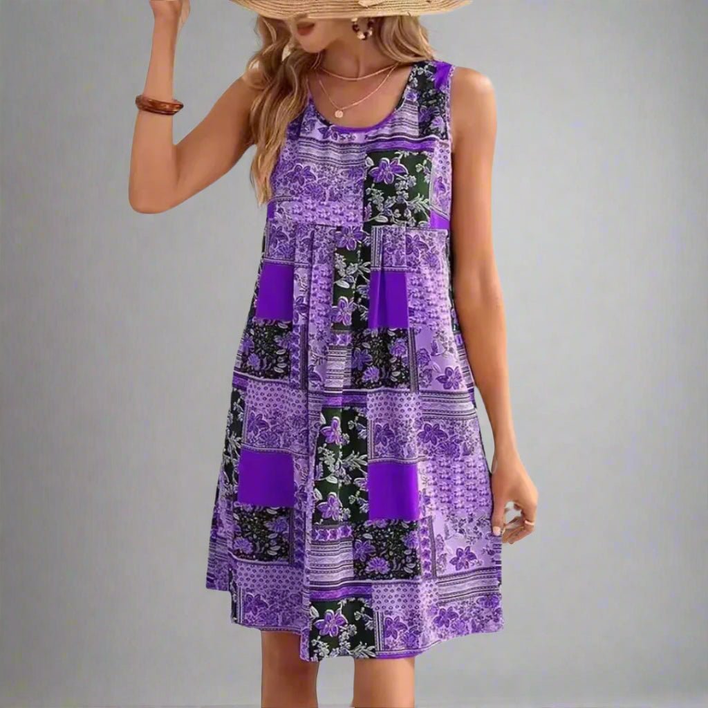 Robe Mini Femme en tissu léger, sans manches, coupe fluide – Menvelo