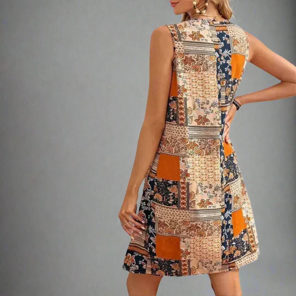 Robe Mini Femme en tissu léger, sans manches, coupe fluide – Menvelo