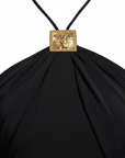 Robe Longue Femme Dos Nu Col Licou – Détail Anneau Métallique à la Taille