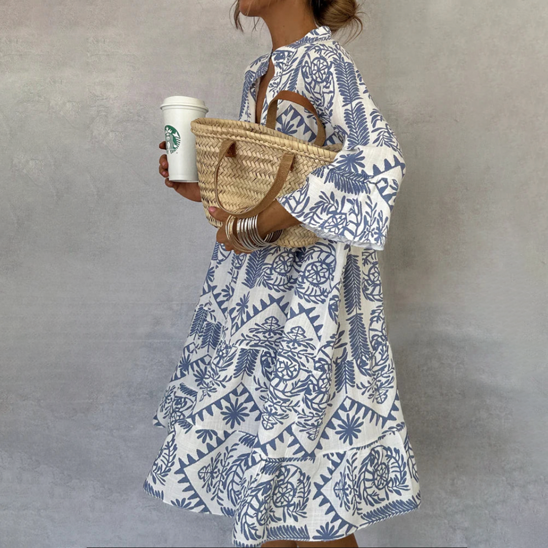 Robe Mini Femme en tissu léger, col V, coupe fluide – Menvelo