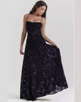 Robe Longue Femme Chiffon – Dos Nu Lacets Coupe Ajustée