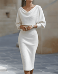 Robe Midi en Maille pour Femme – Manches Chauve-Souris Coupe Ajustée