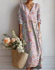 Robe Midi Femme Imprimée – Coupe Fluide et Col en V Bohème