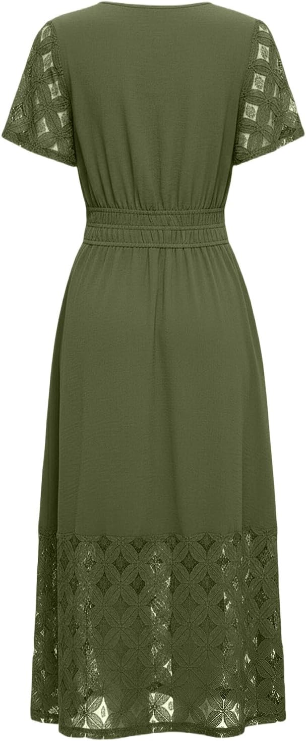 Emma Robe Femme – Robe Maxi Bohème Col V Taille Empire Poches Fluide Été