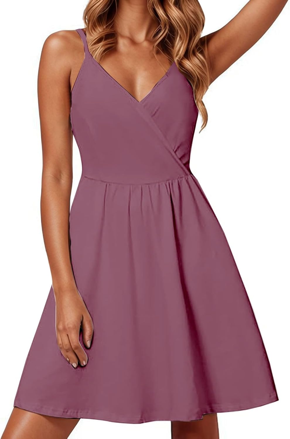 Robe Mini Femme en satin, col V, coupe fluide – Menvelo