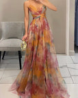 Robe maxi femme en mesh floral – Buste ajusté jupe fluide