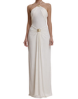 Robe Longue Femme Dos Nu Col Licou – Détail Anneau Métallique à la Taille