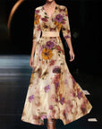 Robe maxi femme A-line à fleurs – Col V taille ajustée