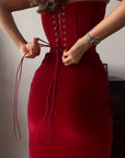 Robe Longue Femme en Velours – Bustier Corset à Lacets