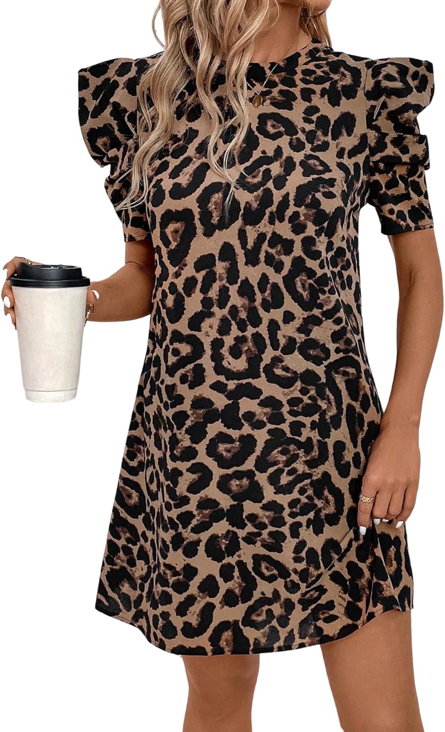 Robe Mini Femme en tissu léger, col rond, coupe fluide – Menvelo