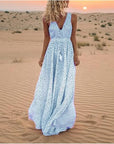 Robe Maxi Bohème Femme à Pois – Col V Sans Manches