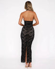 Robe Longue Femme en Dentelle – Col Plongeant Halter & Dos Nu