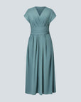 Robe Midi Légère à Col V pour Femme – Taille Élastique Coupe Évasée