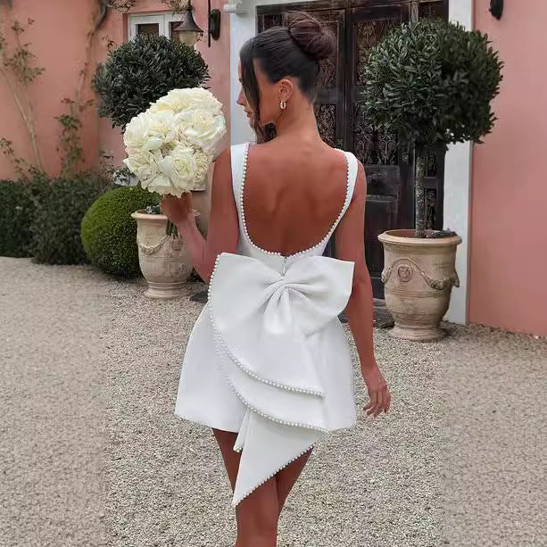 Robe Mini Femme en tissu léger, dos nu, coupe confortable – Menvelo