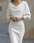 Robe Midi en Maille pour Femme – Manches Chauve-Souris Coupe Ajustée