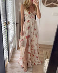 Robe Maxi Fleurie Femme à Lacets – Coupe Ajustée Fente Latérale