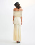 Robe Maxi Femme Épaules Dénudées – Froncée et Voile Transparent