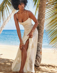 Robe longue à fines bretelles femme – coupe ajustée ourlet évasé