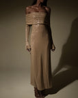 Robe Longue Femme Pailletée – Coupe Moulante Épaules Dénudées
