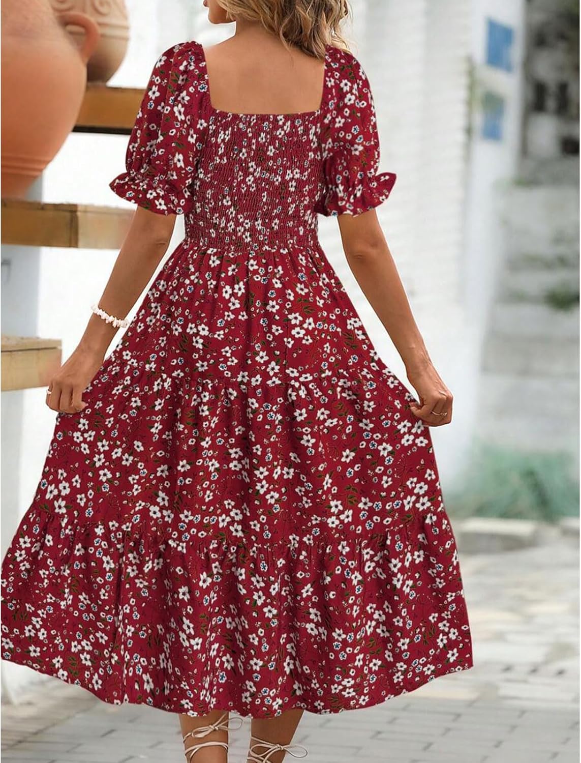 Robe Midi Femme en tissu léger, manches bouffantes, coupe confortable – Menvelo