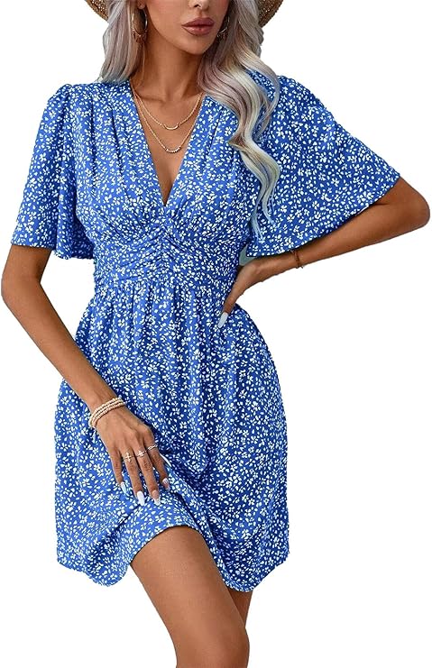 Robe Mini Femme en stretch, col V, coupe confortable – Menvelo