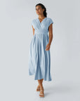 Robe Midi Légère à Col V pour Femme – Taille Élastique Coupe Évasée