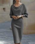Robe Midi en Maille pour Femme – Manches Chauve-Souris Coupe Ajustée