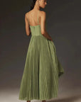 Robe maxi femme plissée – coupe fluide sans manches ajustée