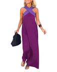 Robe Longue Femme – Encolure Halter Croisée et Silhouette Fluide