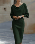 Robe Midi en Maille pour Femme – Manches Chauve-Souris Coupe Ajustée