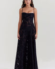 Robe longue à fines bretelles femme – coupe ajustée ourlet évasé