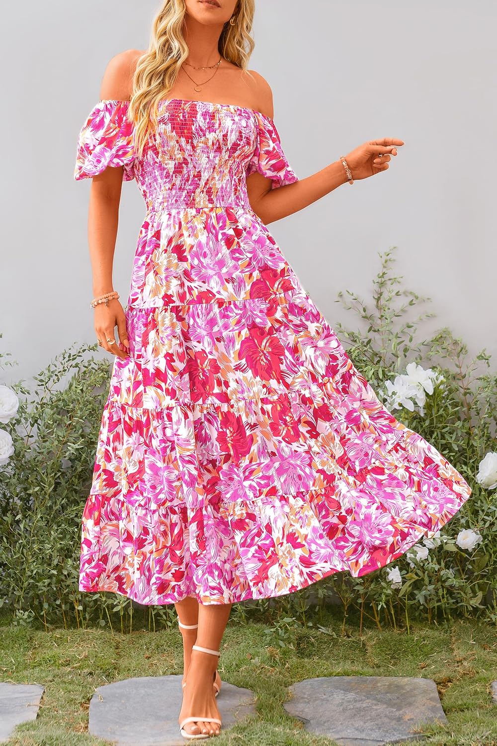 Robe Midi Femme en tissu léger, à volants, coupe ample – Menvelo