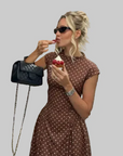 Robe Longue Femme à Pois – Col Haut Manches Courtes Coupe A-Line