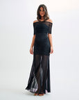 Robe Maxi Femme Épaules Dénudées – Froncée et Voile Transparent